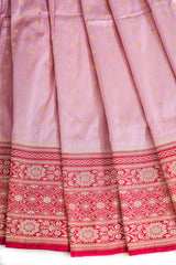 Banarasi Shalu Pastel Pink  Real Zari Saree- Real gold zari