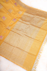 Real Zari Handloom Kadhua Banarasi Katan Silk Saree - Butidar - Yellow Pink Minedar