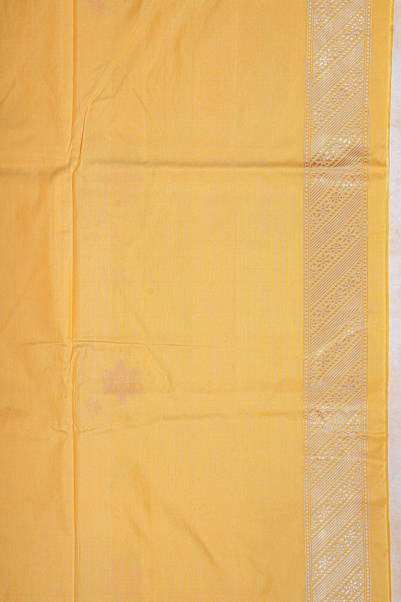 Real Zari Handloom Kadhua Banarasi Katan Silk Saree - Butidar - Yellow Pink Minedar