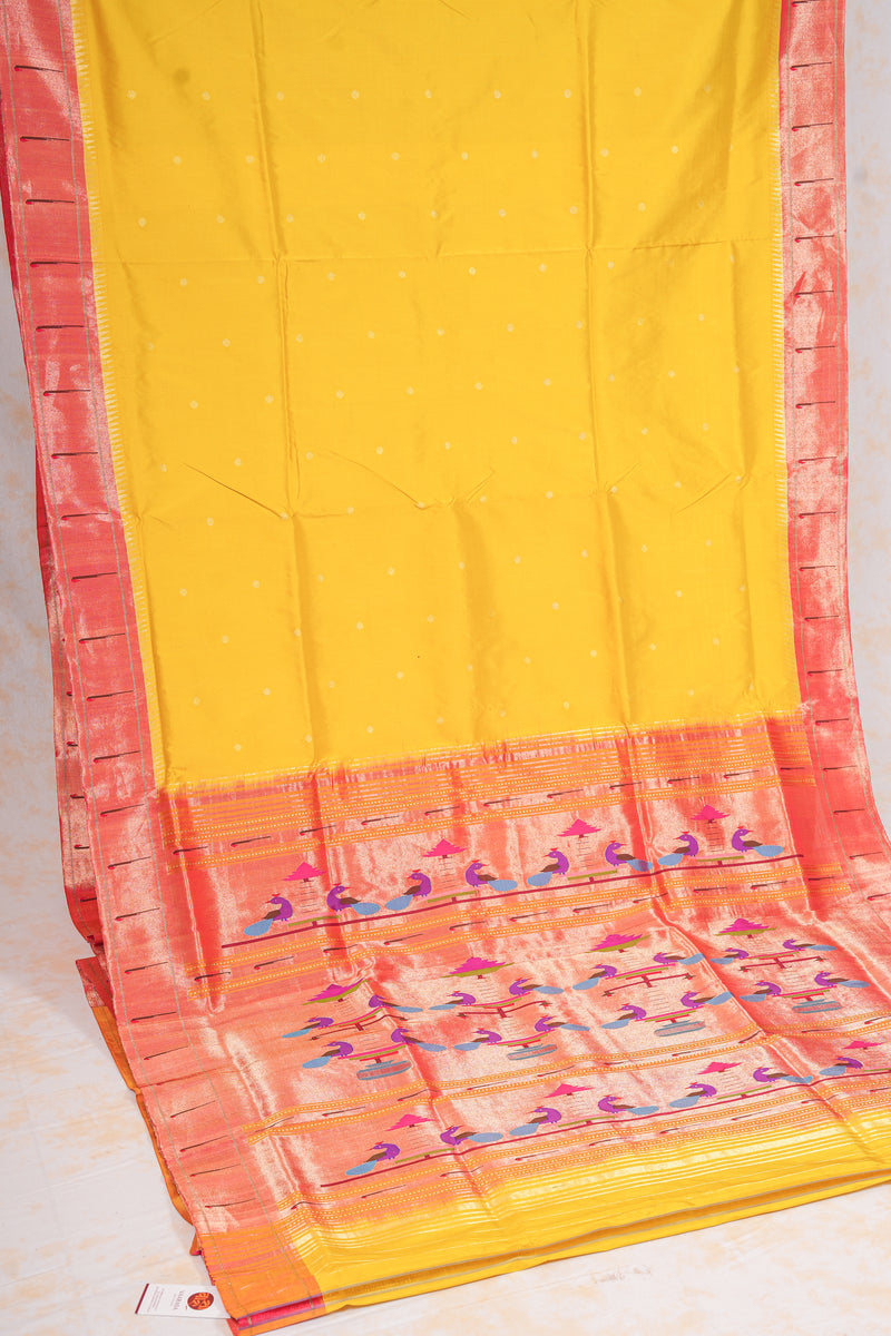 Handloom Paithani Silk Saree - Single Muniya Border Yellow