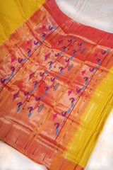 Handloom Paithani Silk Saree - Single Muniya Border Yellow