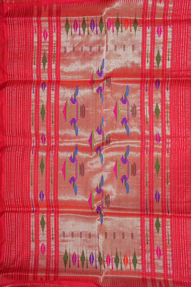 Handloom Paithani Silk Saree - Classic Pallu -  Red