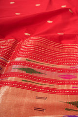 Handloom Paithani Silk Saree - Classic Pallu -  Red