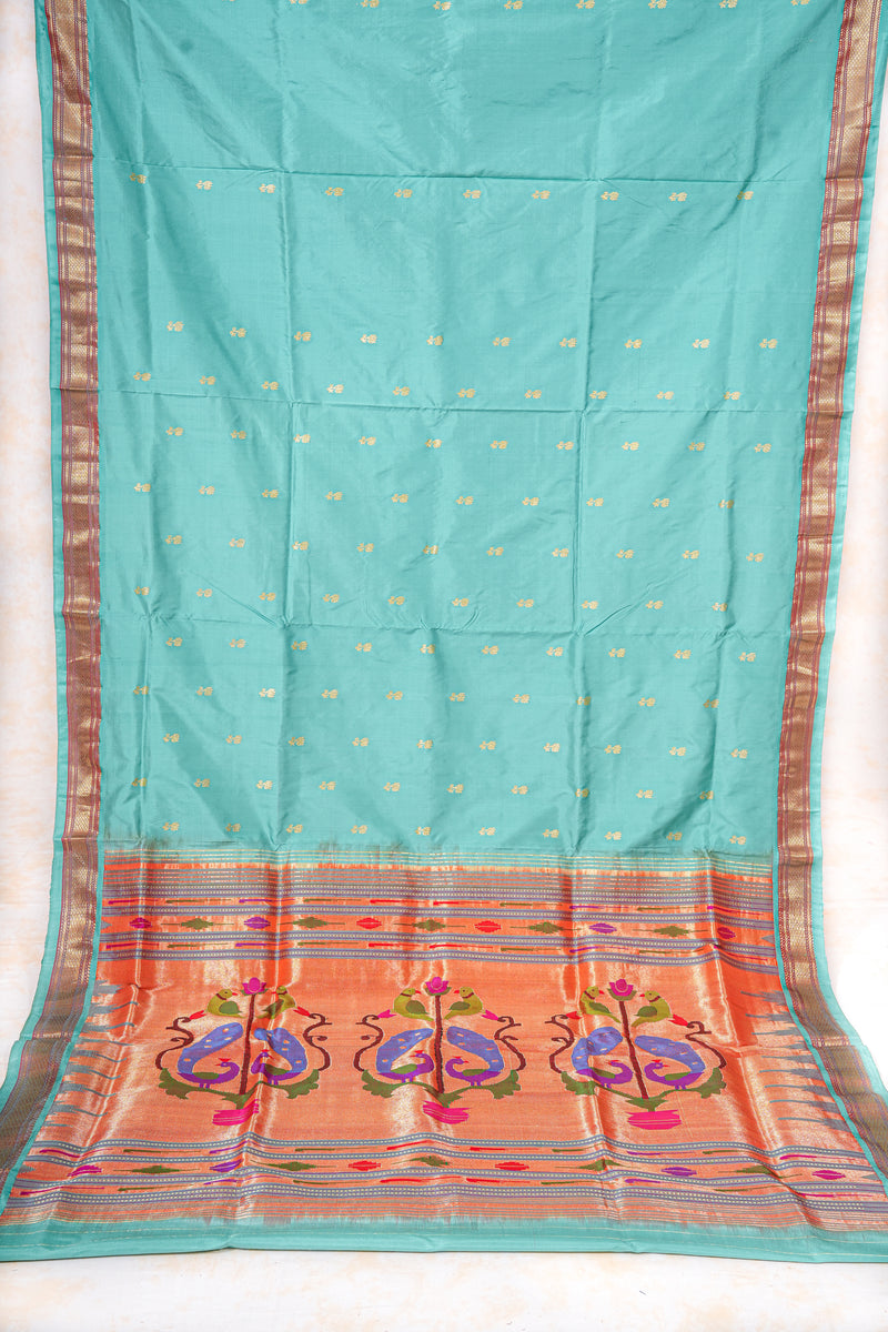 Handloom Paithani Silk Saree - Pastel Blue