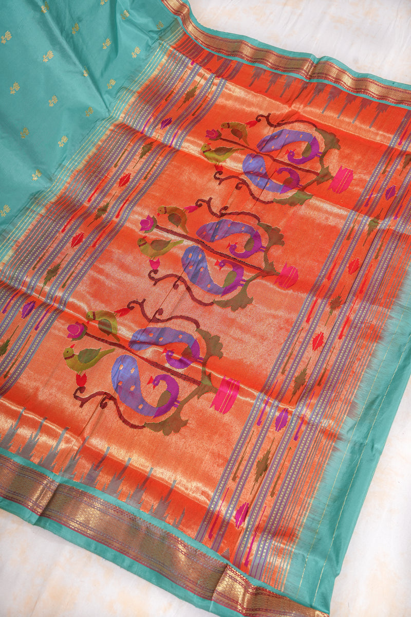 Handloom Paithani Silk Saree - Pastel Blue