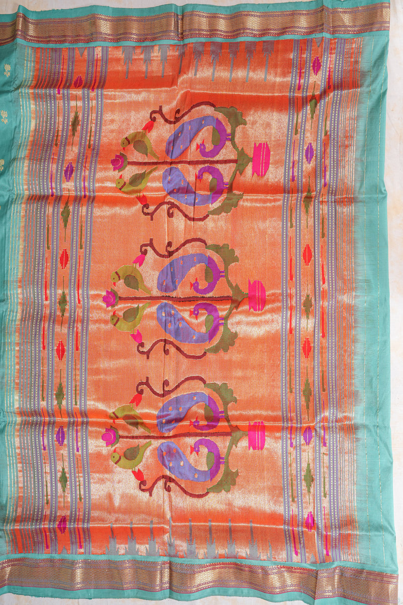 Handloom Paithani Silk Saree - Pastel Blue