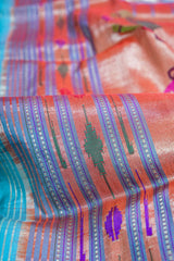 Handloom Paithani Silk Saree - Pastel Blue