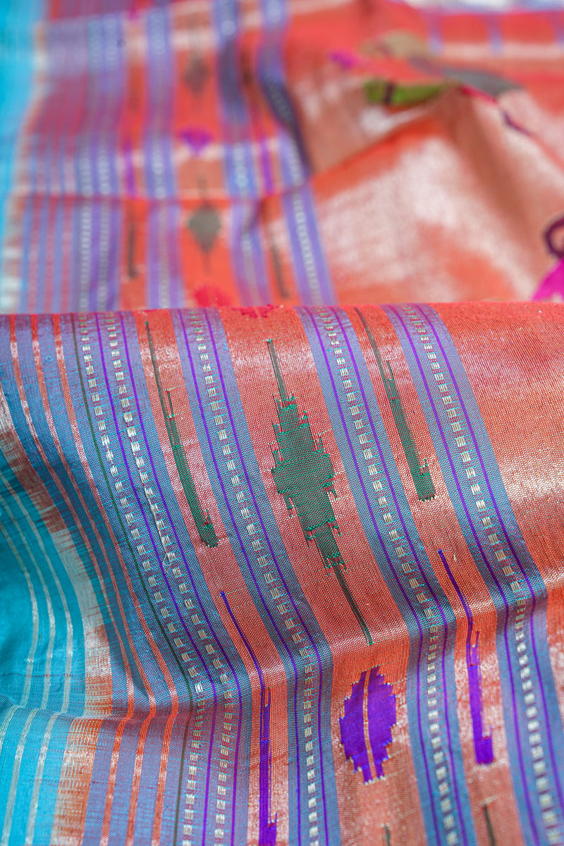 Handloom Paithani Silk Saree - Pastel Blue