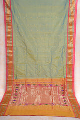 Handloom Paithani Silk Saree - Tawa Pallu - Cyan