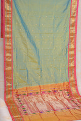 Handloom Paithani Silk Saree - Tawa Pallu - Cyan