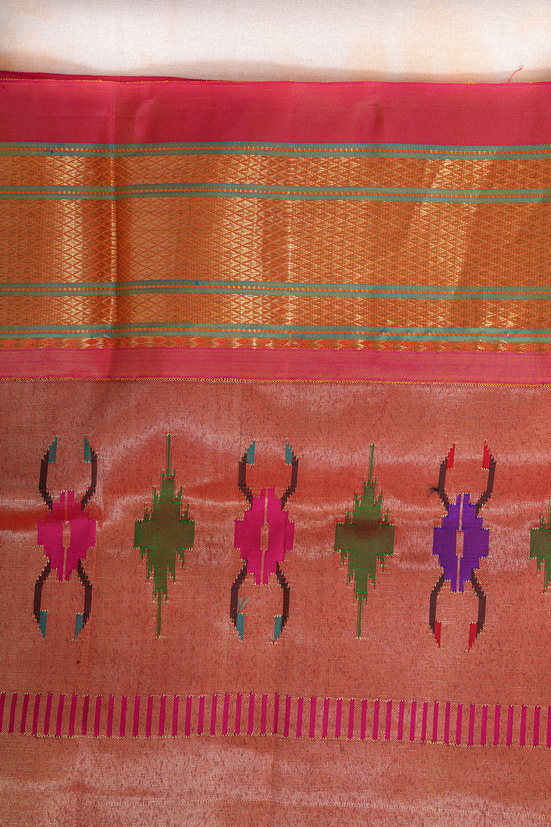 Handloom Paithani Silk Saree - Tawa Pallu - Cyan