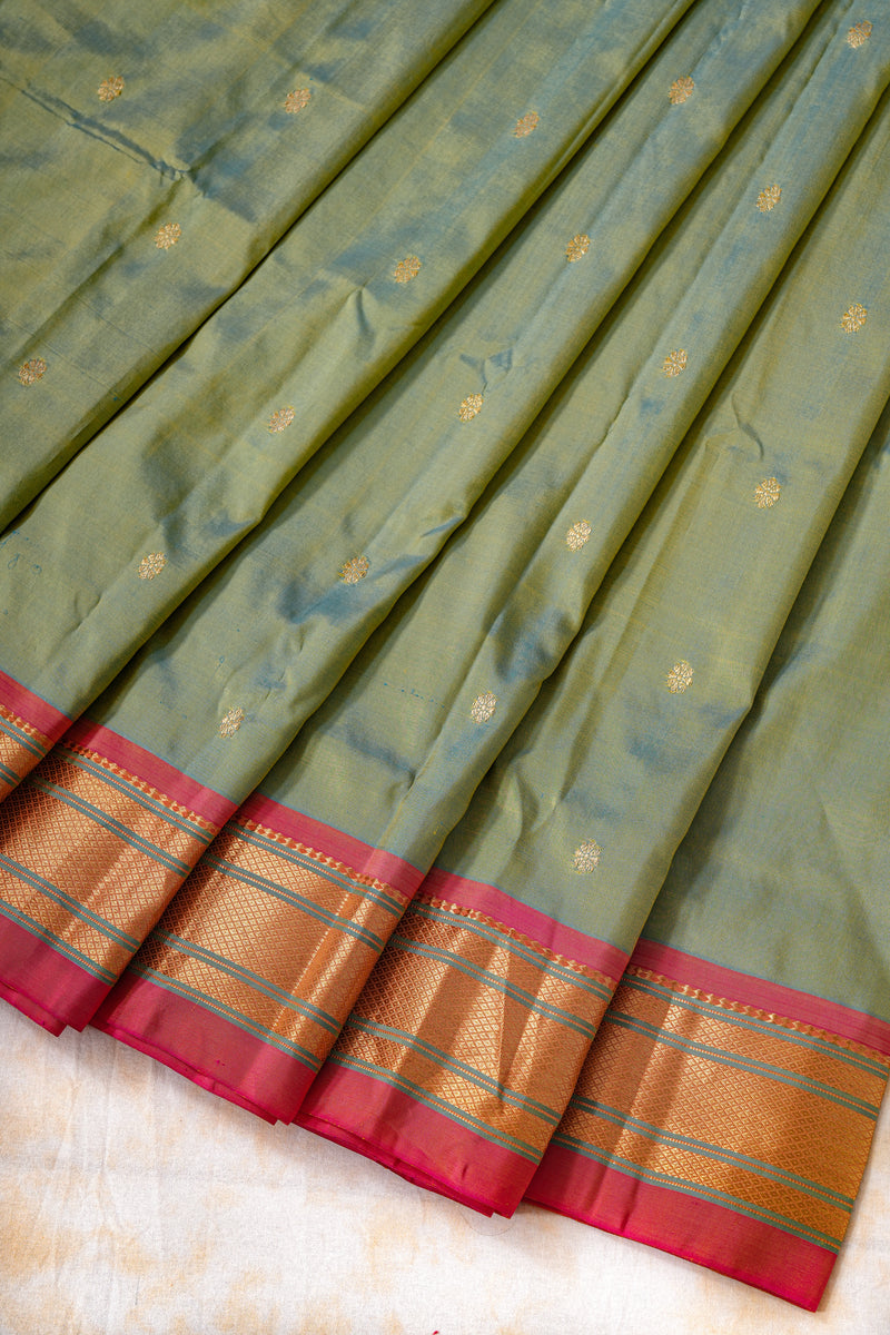 Handloom Paithani Silk Saree - Tawa Pallu - Cyan