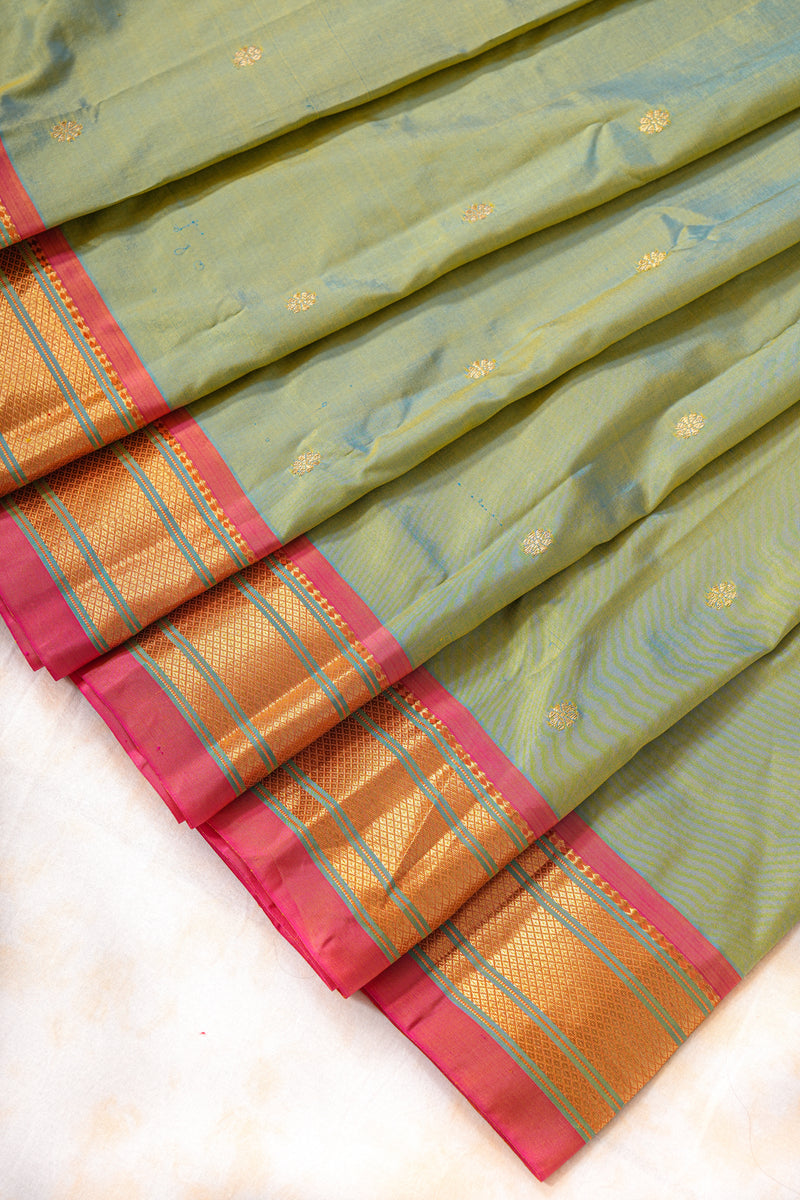 Handloom Paithani Silk Saree - Tawa Pallu - Cyan