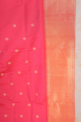 Handloom Paithani Silk Saree - Pink Peacock Motif Plain Border