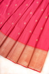 Handloom Paithani Silk Saree - Pink Peacock Motif Plain Border