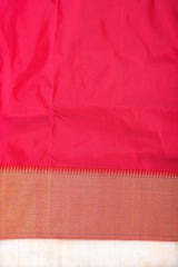 Handloom Paithani Silk Saree - Pink Peacock Motif Plain Border