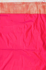 Handloom Paithani Silk Saree - Pink Peacock Motif Plain Border