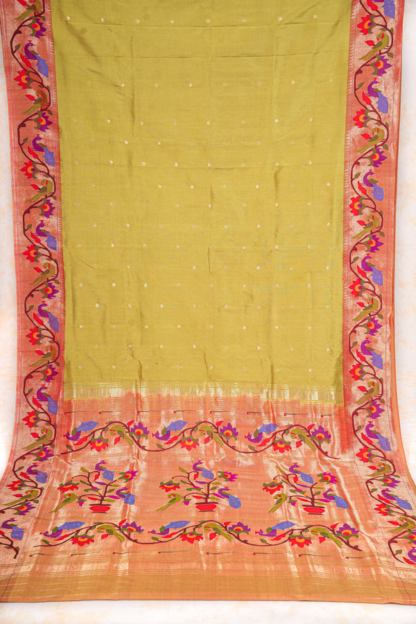 Handloom Paithani Silk Saree - Mehendi Green