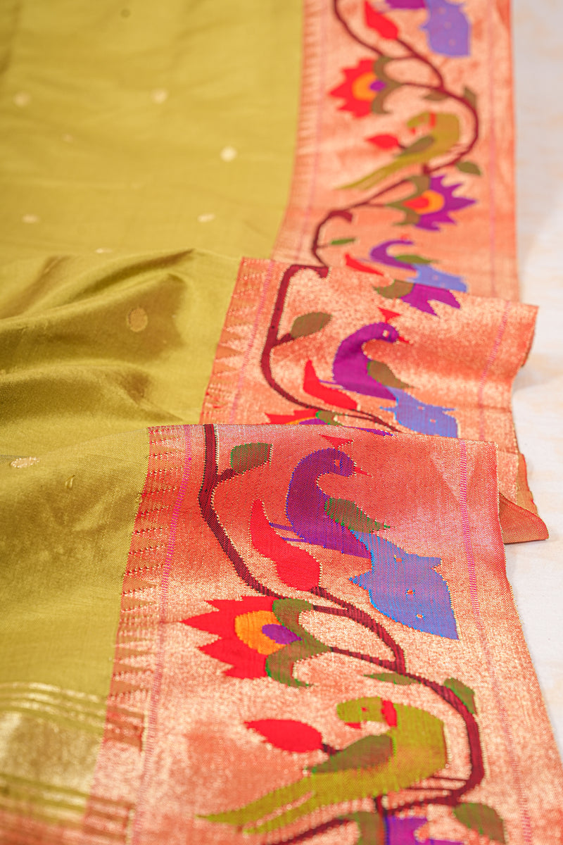 Handloom Paithani Silk Saree - Mehendi Green