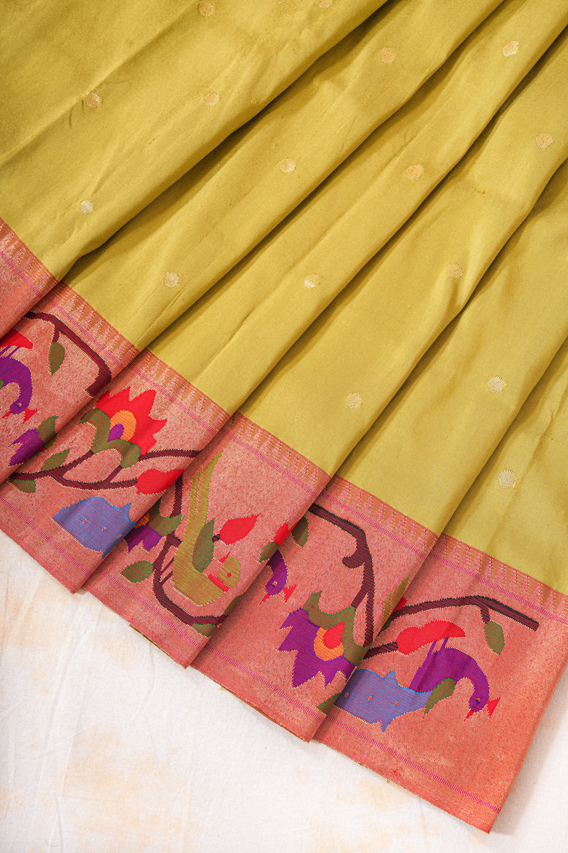 Handloom Paithani Silk Saree - Mehendi Green