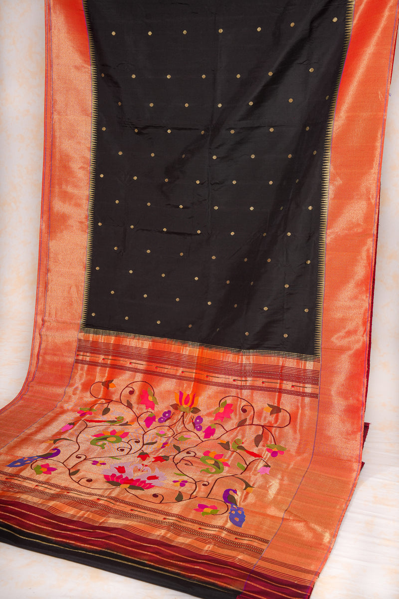 Handloom Paithani Silk Saree - Black