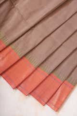 Handloom Paithani Silk Saree - Rustic Gold Parrot Peacock Plain Boder