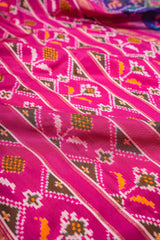 Handloom Ikat Silk Saree - Navy Blue Fuldani Motif Pink Pallu