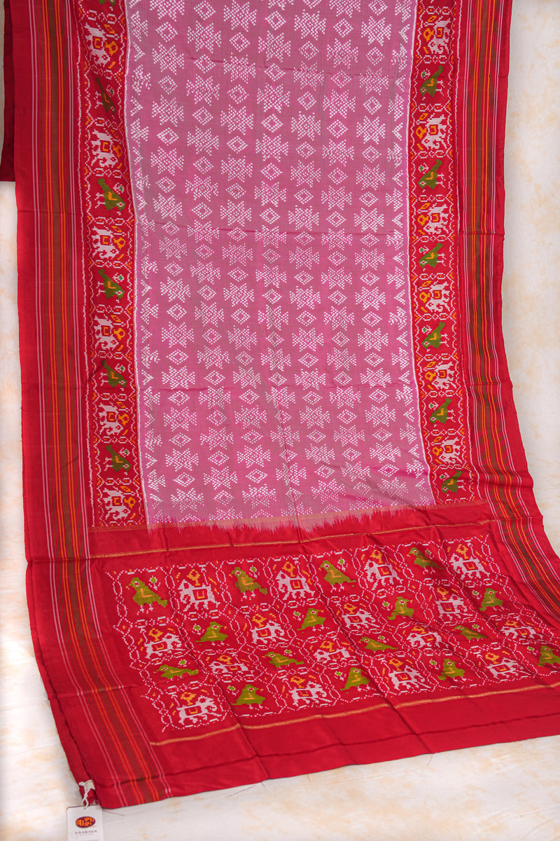 Handloom Ikat Silk Saree- Pastel Pink Bandhani Motif