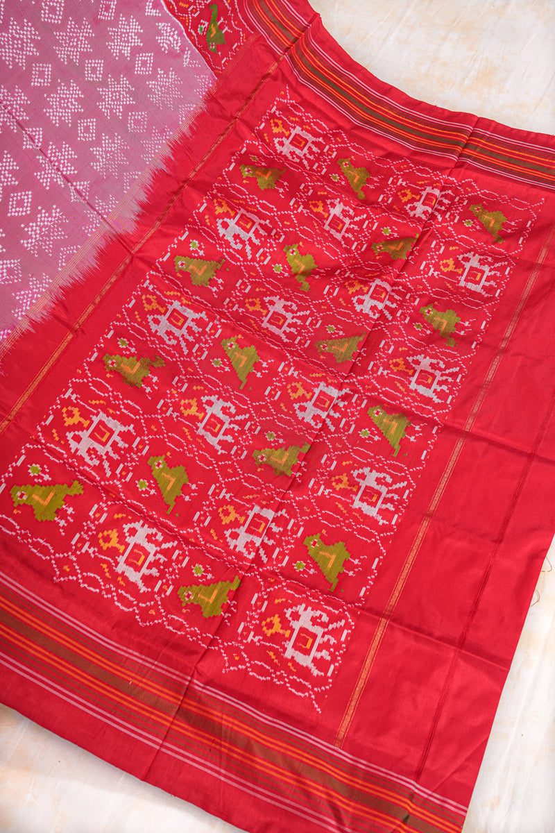 Handloom Ikat Silk Saree- Pastel Pink Bandhani Motif