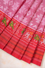 Handloom Ikat Silk Saree- Pastel Pink Bandhani Motif