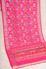 Handloom Ikat Silk Saree-Pink Elephant and Parrot Motif