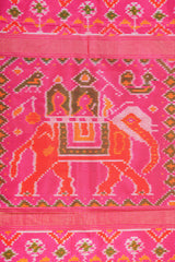 Handloom Ikat Silk Saree-Pink Elephant and Parrot Motif