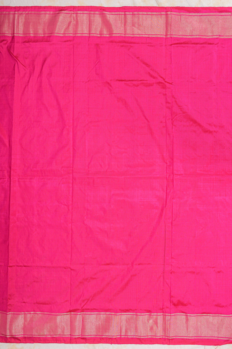 Handloom Ikat Silk Saree-Pink Elephant and Parrot Motif