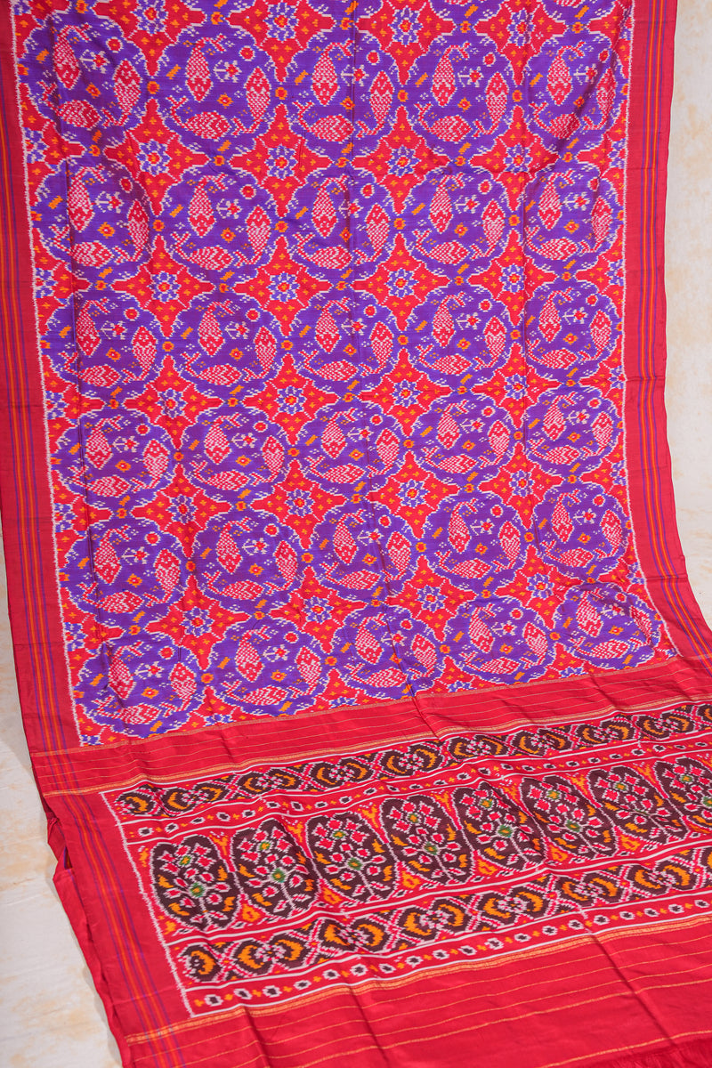 Handloom Ikat Silk Saree - Purple Fish Motif