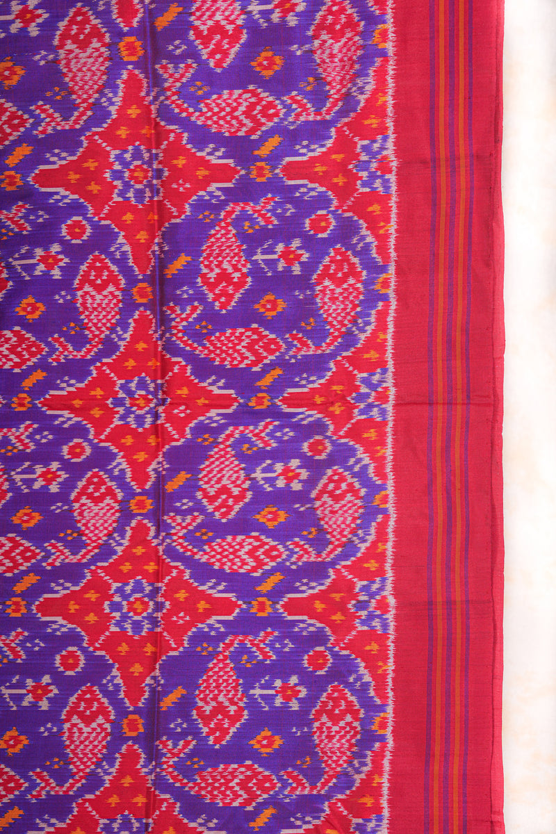 Handloom Ikat Silk Saree - Purple Fish Motif