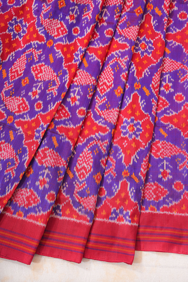 Handloom Ikat Silk Saree - Purple Fish Motif