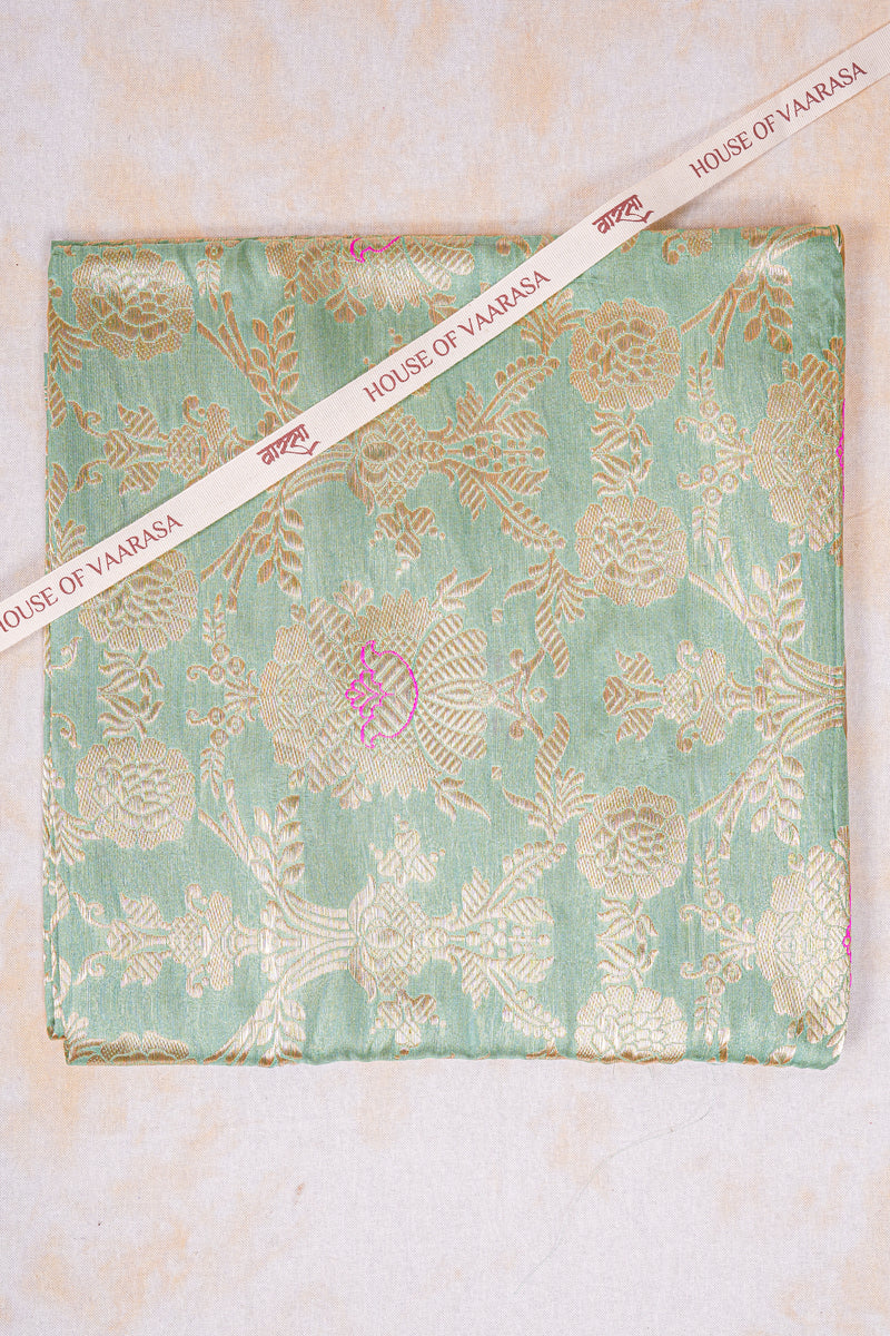 Handloom Banarasi Brocade Silk Fabric - Pastel Blue