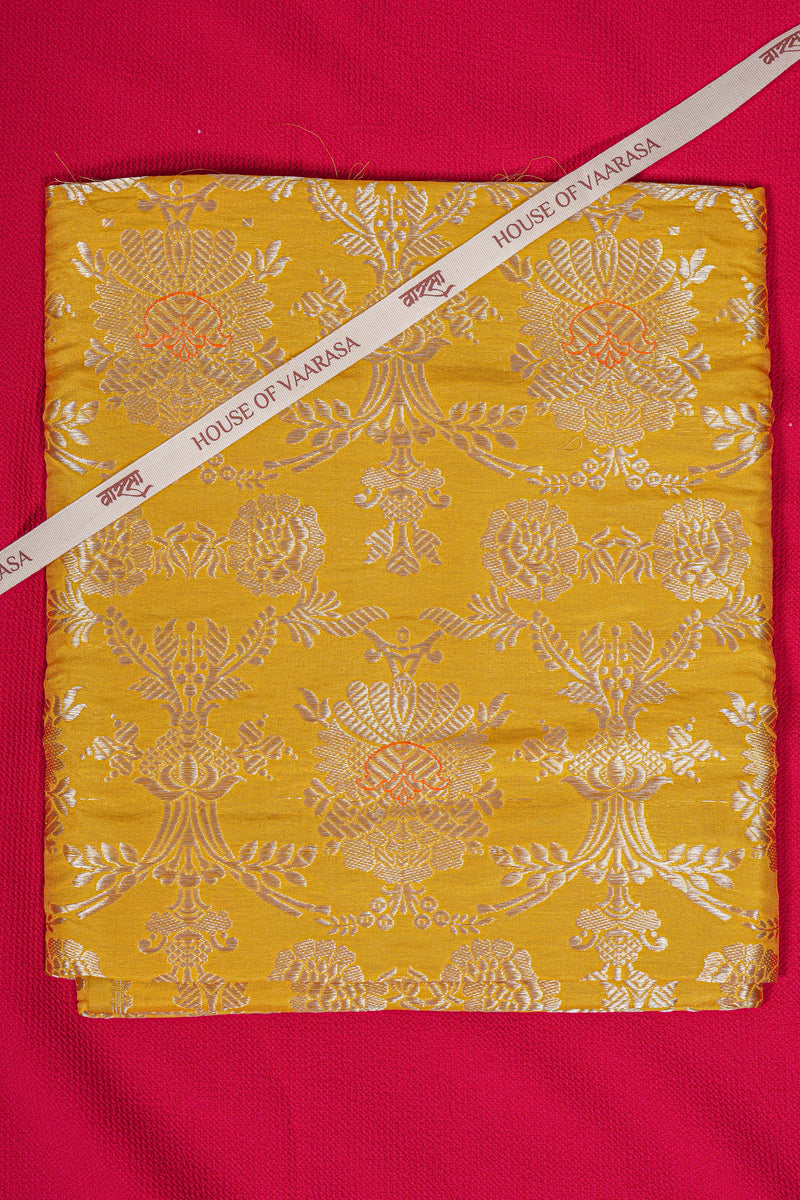 Handloom Banarasi Brocade Silk Fabric - Yellow