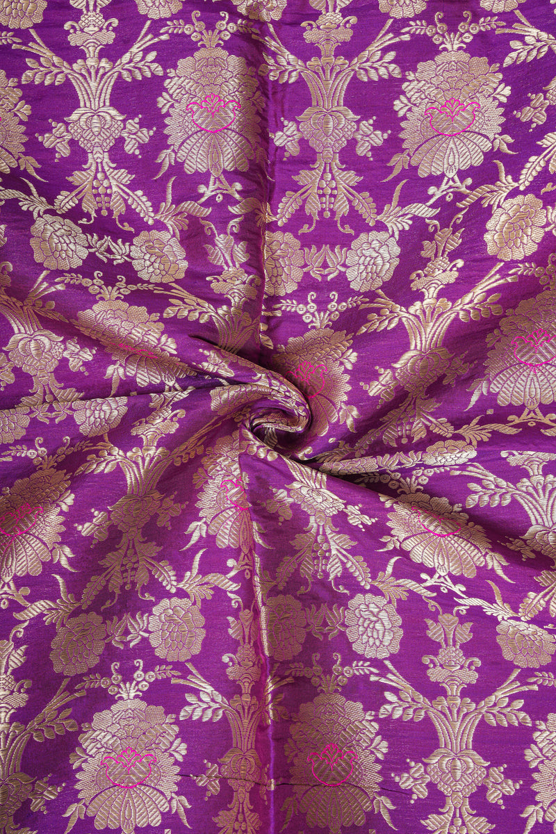 Handloom Banarasi Brocade Silk Fabric - Purple