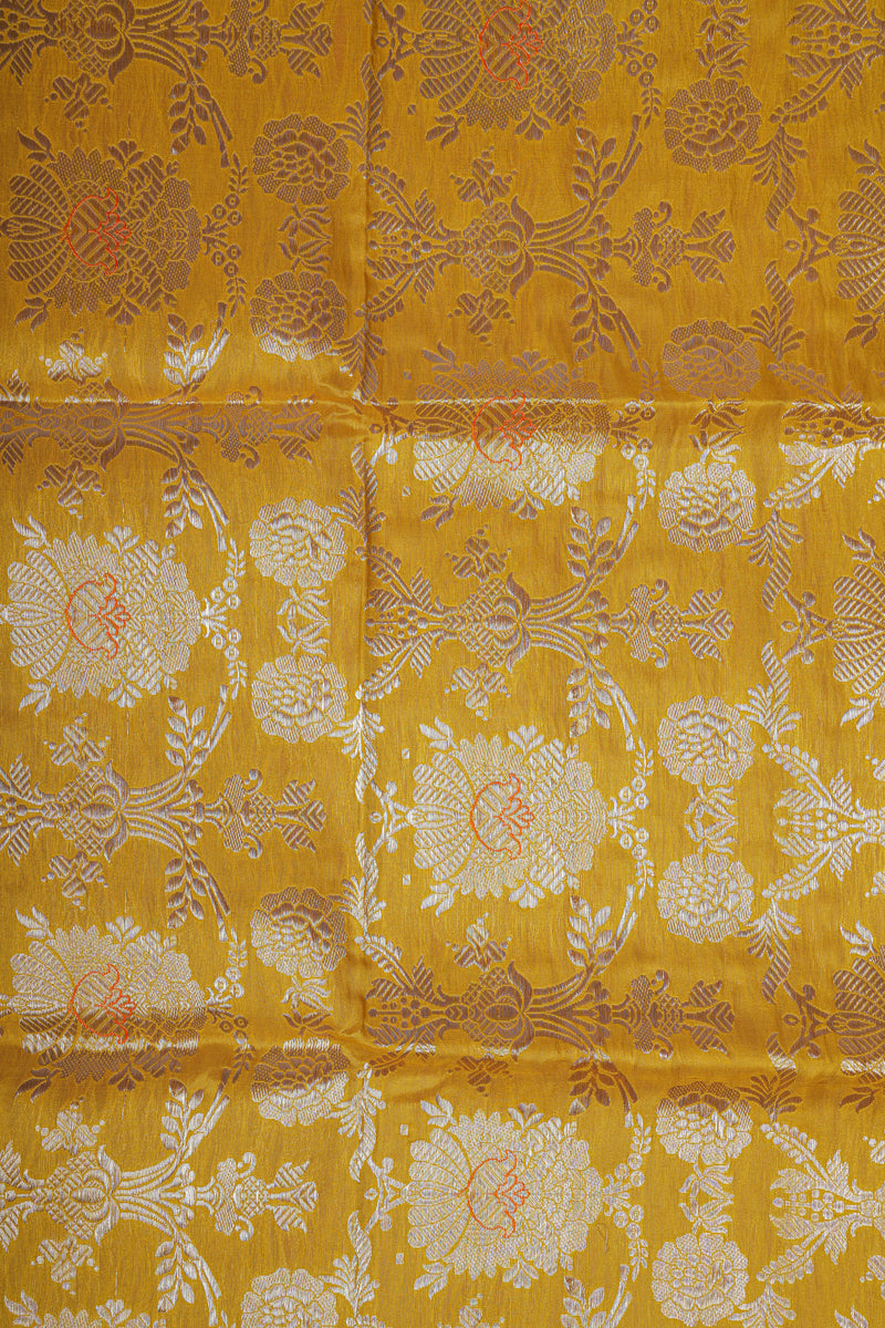 Handloom Banarasi Brocade Silk Fabric - Yellow