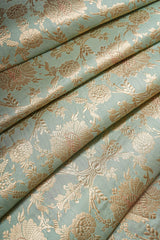 Handloom Banarasi Brocade Silk Fabric - Cyan