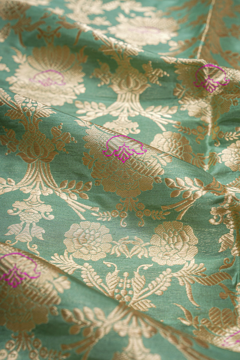 Handloom Banarasi Brocade Silk Fabric - Pastel Blue