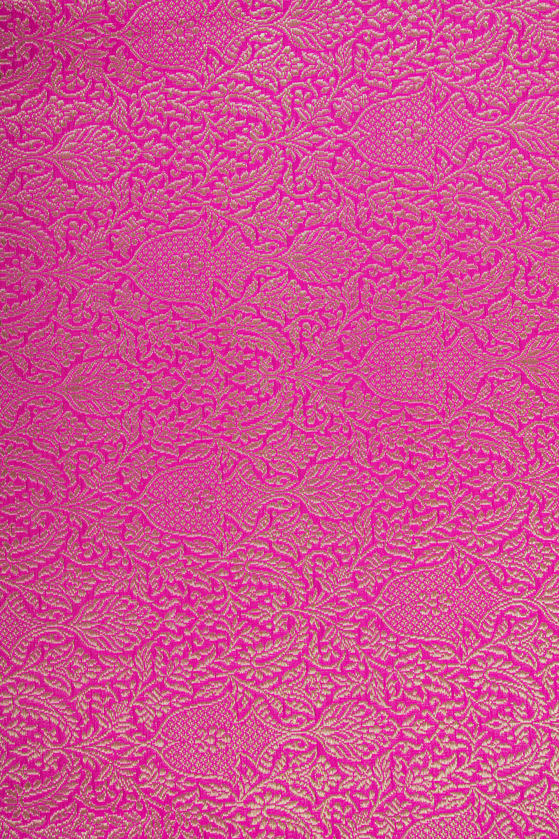 Handloom Banarasi Brocade Silk Fabric - Pink