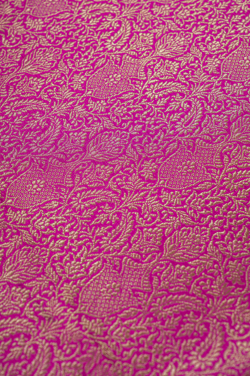 Handloom Banarasi Brocade Silk Fabric - Pink