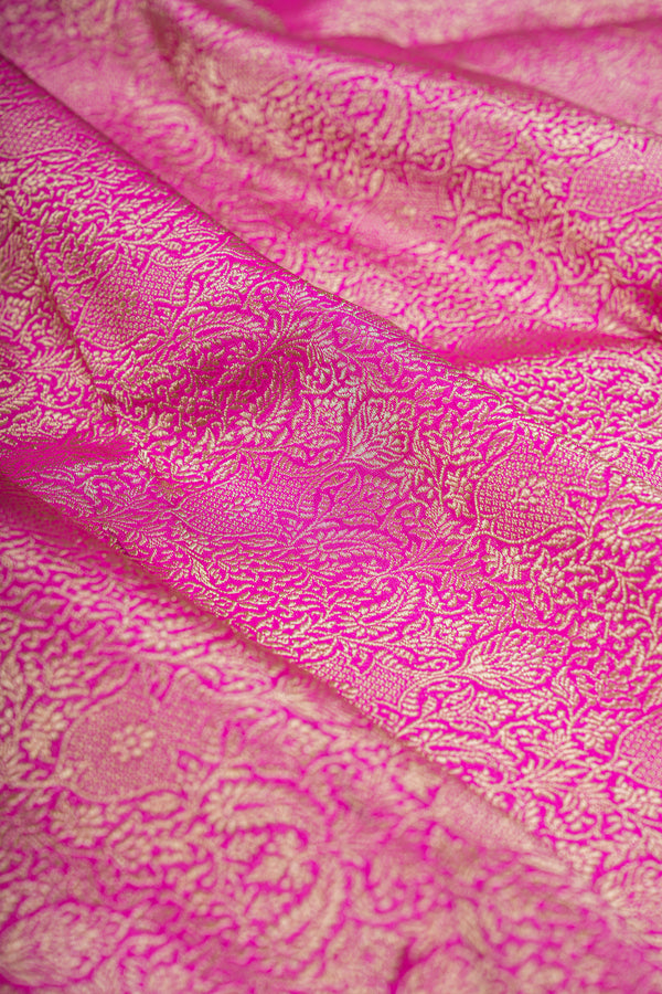 Handloom Banarasi Brocade Silk Fabric - Pink