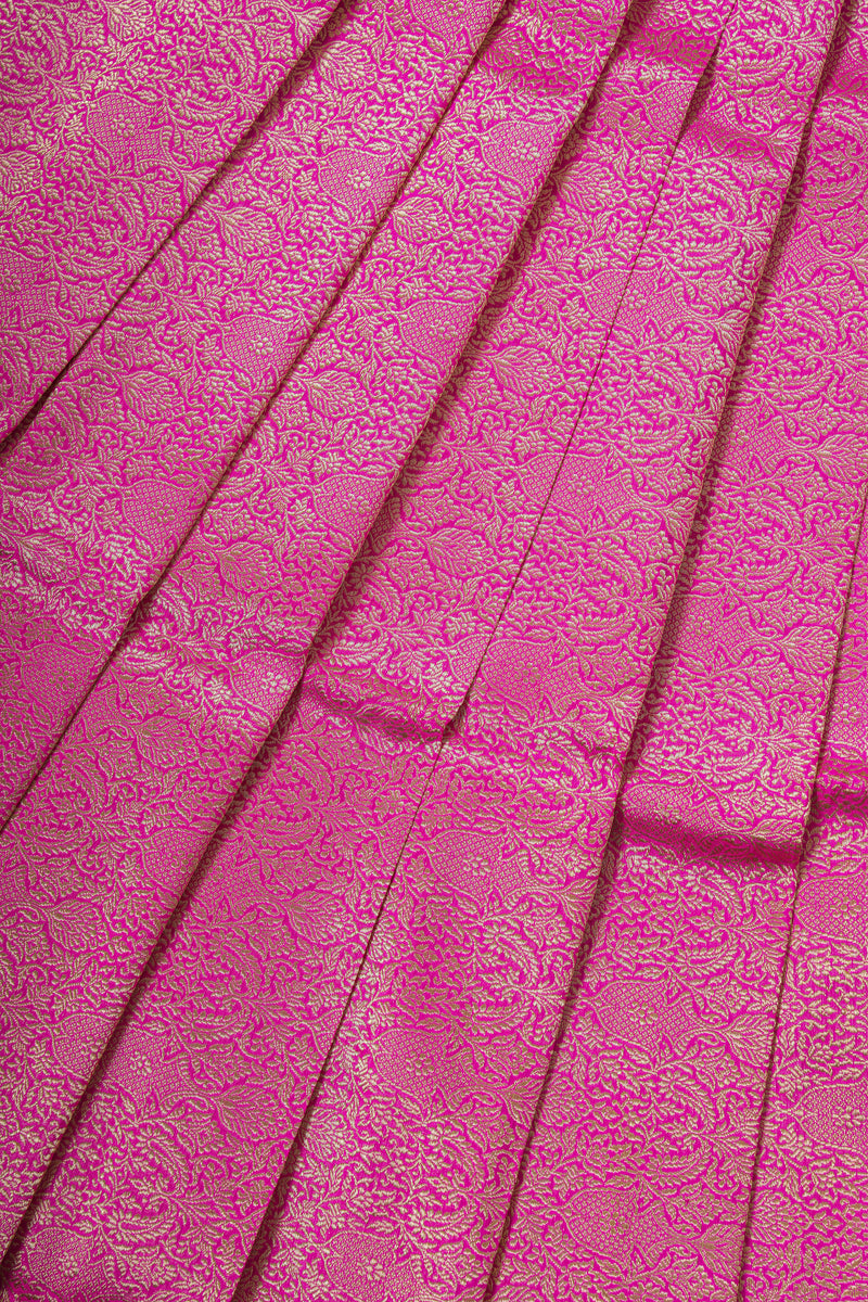 Handloom Banarasi Brocade Silk Fabric - Pink