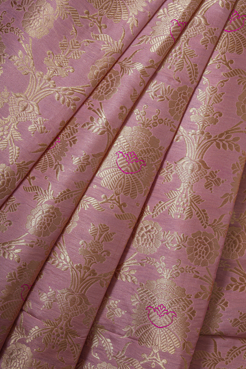 Handloom Banarasi Brocade Silk Fabric - Pastel Pink