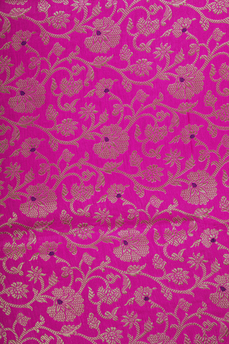 Handloom Banarasi Brocade Silk Fabric - Magenta