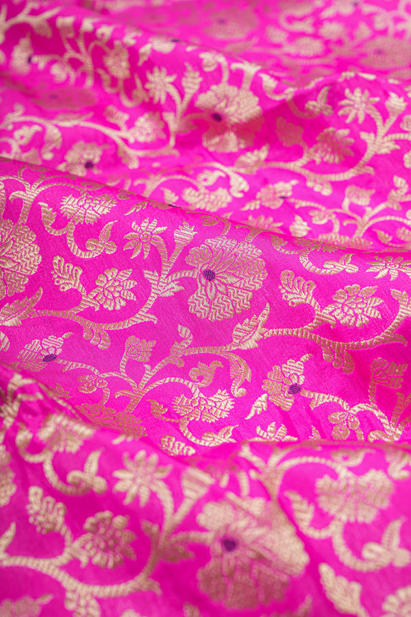 Handloom Banarasi Brocade Silk Fabric - Magenta