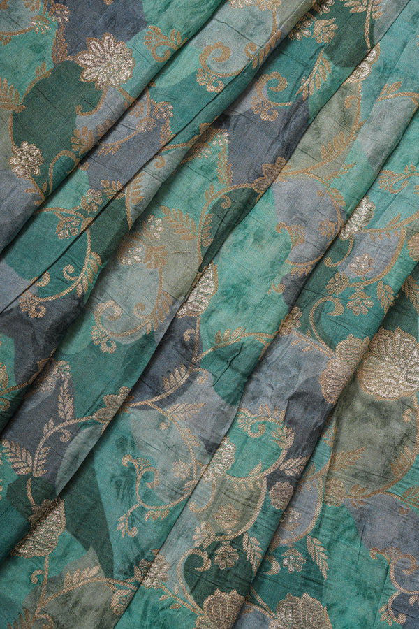 Handloom Banarasi Brocade Silk Fabric - Blue